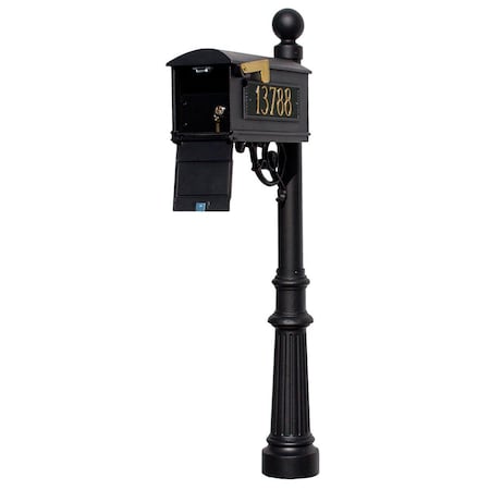Lewiston LMC-LKIT-804-BL Mailbox Locking Insert Post System W/Fluted Base Ball Finial & 3 Cast Plates-Black LMC-LKIT-804-BLK